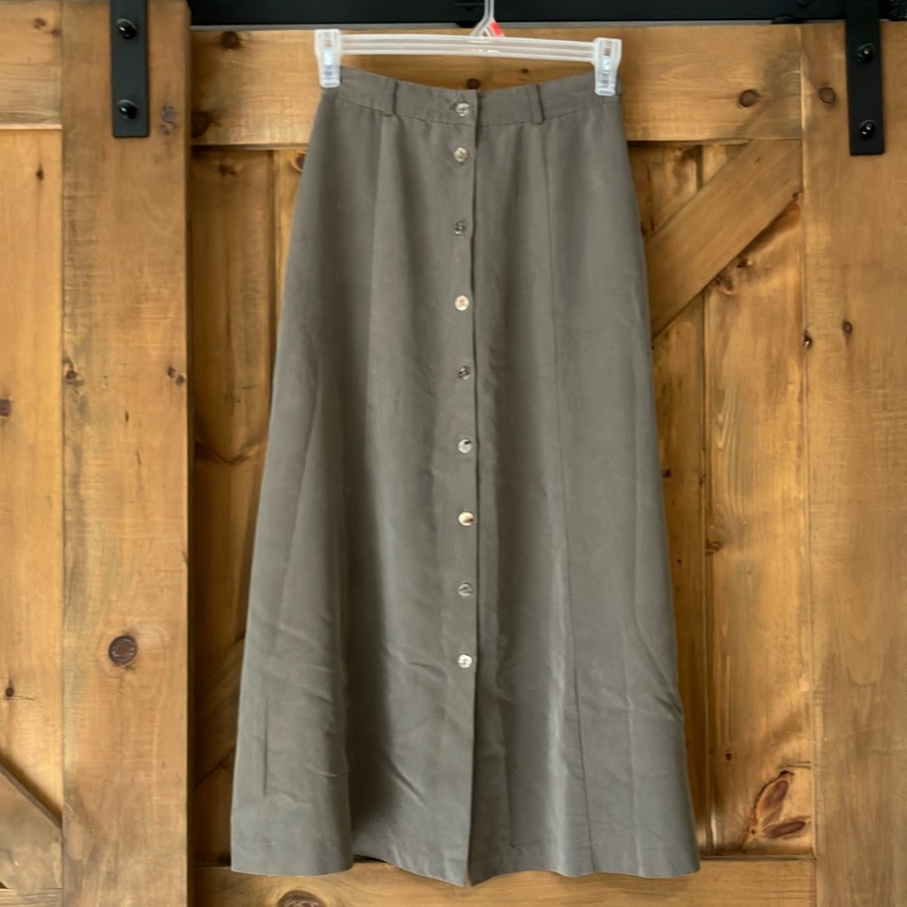 Vintage Olive Maxi HighWaisted Button Down A-Line Skirt